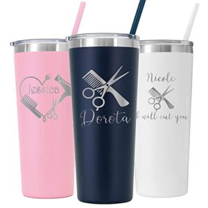 personalized hairdresser laser engraved 22 oz tumbler with straw, hairdresser, barber, beauty salon, gift, hair salon, hair stylists
