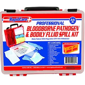 Rapid Care First Aid 839BBK-1 Premium Bloodborne Pathogen & Bodily Fluid Spill Kit, OSHA Compliant, Wall Mountable, 10" x 8" x 3 1/2"