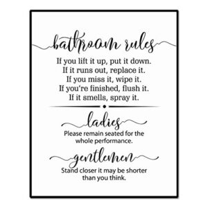 bathroom rules sign, bathroom wall decor, funny bathroom sign, flush the toilet, toilet sign, guest bathroom sign, please remain seated, 8 x 10 inches unframed