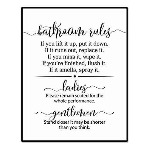 Bathroom Rules Sign, Bathroom Wall Decor, Funny Bathroom Sign, Flush the Toilet, Toilet Sign, Guest Bathroom Sign, Please Remain Seated, 8 x 10 Inches Unframed