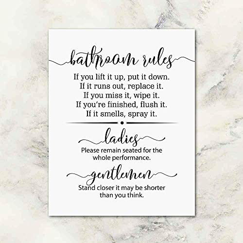 Bathroom Rules Sign, Bathroom Wall Decor, Funny Bathroom Sign, Flush the Toilet, Toilet Sign, Guest Bathroom Sign, Please Remain Seated, 8 x 10 Inches Unframed