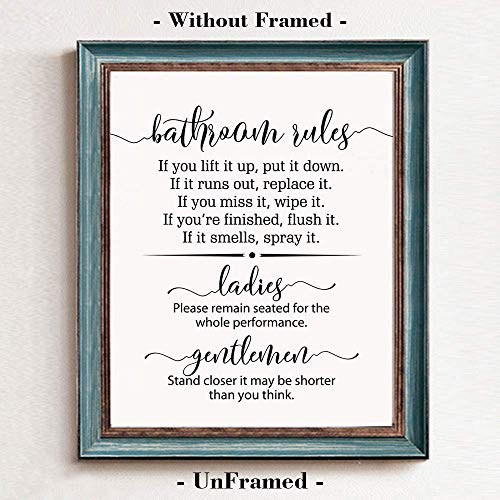 Bathroom Rules Sign, Bathroom Wall Decor, Funny Bathroom Sign, Flush the Toilet, Toilet Sign, Guest Bathroom Sign, Please Remain Seated, 8 x 10 Inches Unframed