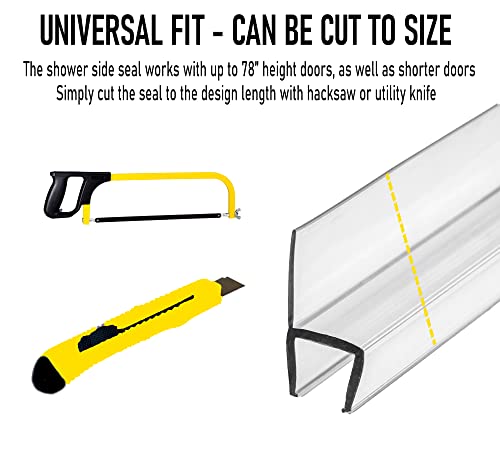 eatelle Frameless Shower Door Side Seal Strip for 3/8 Inch (10mm) Glass, Vertical Polycarbonate H-Jamb 180 Degree 78" Long