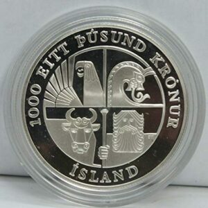 2000 No Mint Mark Iceland Leifur Eiriksson Commemorative Proof Silver Dollar - US Mint DCAM -