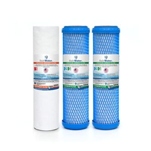 SafeWater RO Essentials Kit: (2) Premium Carbon Block Filters & (1) Premium Sediment Filter- Made in U.S.A & NSF Certified to Reduce Fines, Sediment, Chlorine, Taste, Odor, and Harsh Chemicals.