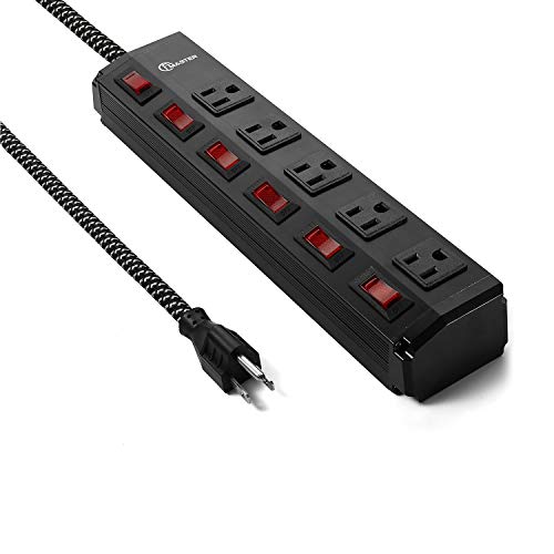 Power Strip Surge Protector 5 outlets Metal Heavy Duty Extension Cord 6 ft,5 Independent switches with one Master Switch, SGS Certified，Black…