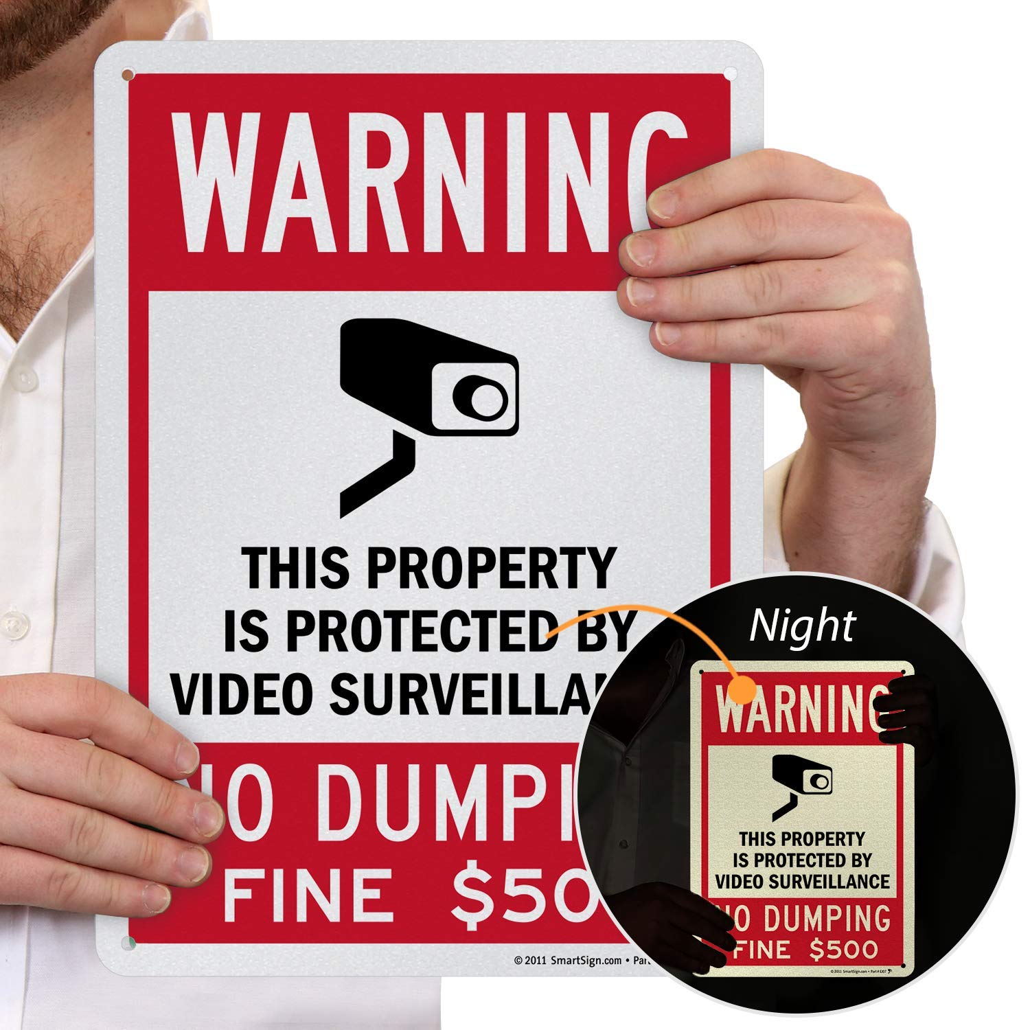 SmartSign “Warning - This Property Is Protected By Video Surveillance, No Dumping, Fine $500” Sign | 10" x 14" Engineer Grade Reflective Aluminum