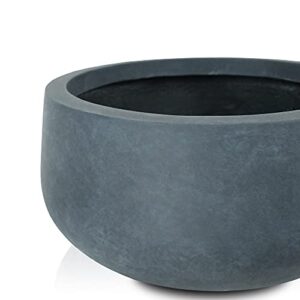 Kante 15.7" Dia Round Concrete Planter, Outdoor Indoor Garden Plant Pots with Drainage Hole and Rubber Plug, Modern Curvaceous Design, Charcoal