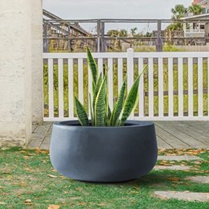 Kante 15.7" Dia Round Concrete Planter, Outdoor Indoor Garden Plant Pots with Drainage Hole and Rubber Plug, Modern Curvaceous Design, Charcoal