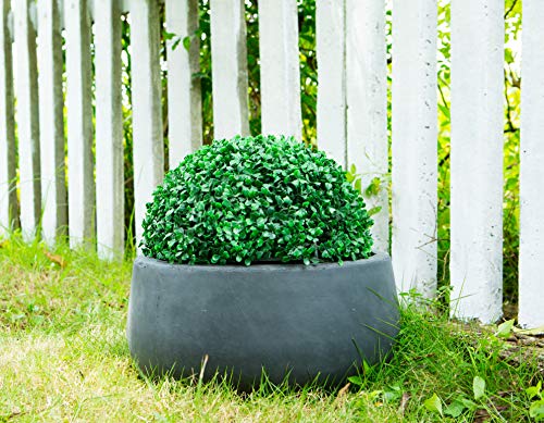 Kante 15.7" Dia Round Concrete Planter, Outdoor Indoor Garden Plant Pots with Drainage Hole and Rubber Plug, Modern Curvaceous Design, Charcoal