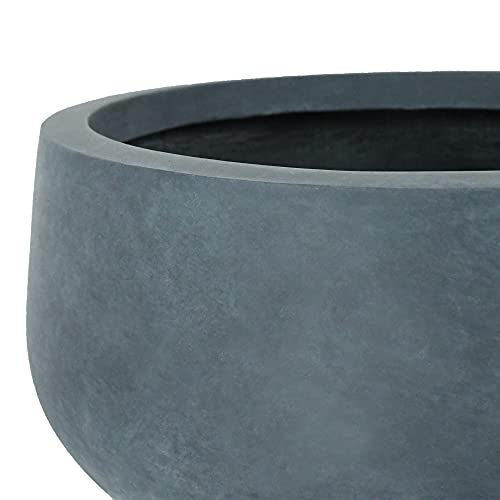 Kante 15.7" Dia Round Concrete Planter, Outdoor Indoor Garden Plant Pots with Drainage Hole and Rubber Plug, Modern Curvaceous Design, Charcoal