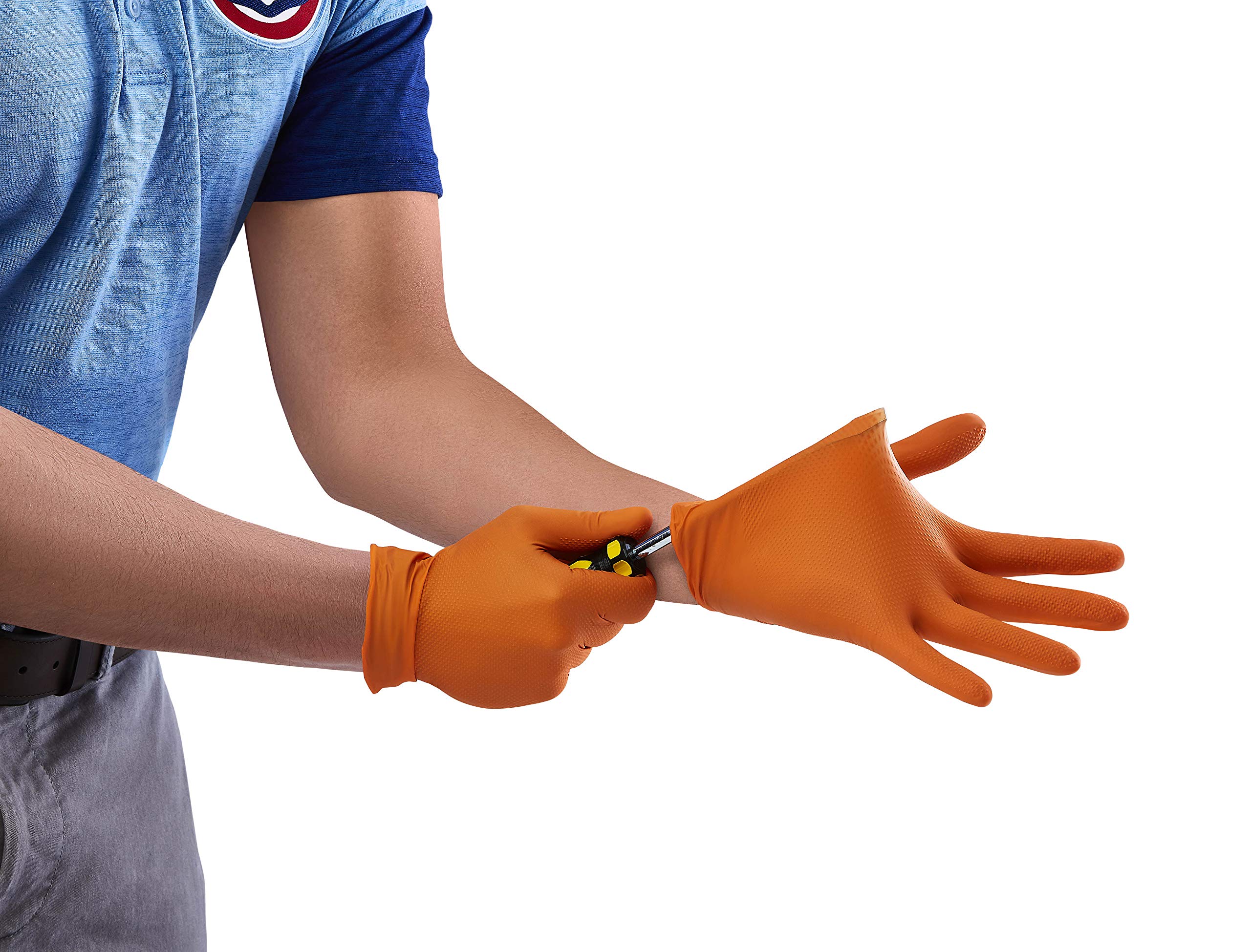 Venom Steel Maximum Grip Nitrile Gloves, 8 Mil Thick, Raised Diamond Texture For Grip, Puncture and Rip Resistant, Hi-Visibility Orange, Large (100 Count)