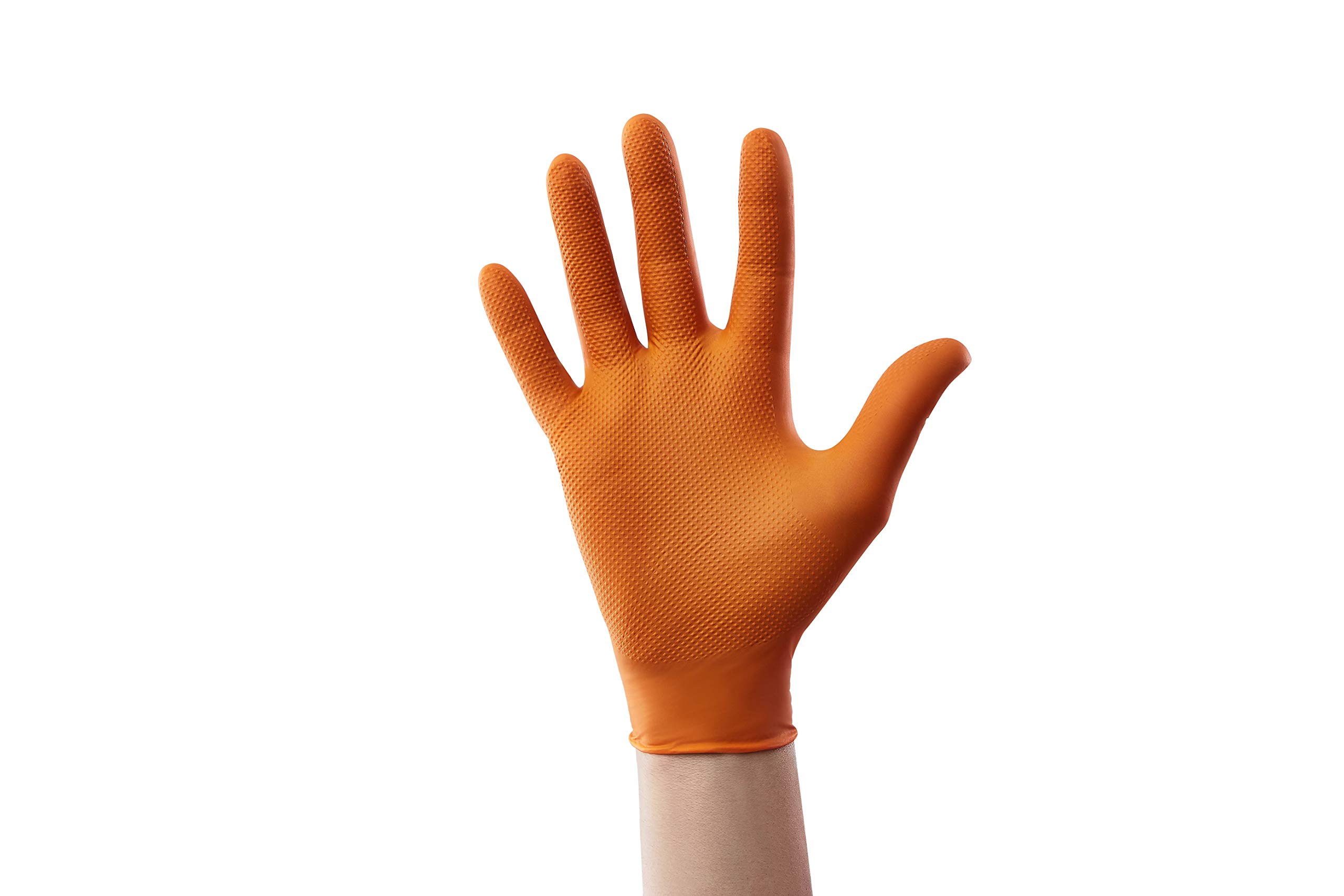 Venom Steel Maximum Grip Nitrile Gloves, 8 Mil Thick, Raised Diamond Texture For Grip, Puncture and Rip Resistant, Hi-Visibility Orange, Large (100 Count)