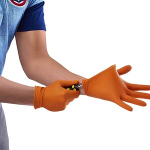 Venom Steel Maximum Grip Nitrile Gloves, 8 Mil Thick, Raised Diamond Texture For Grip, Puncture and Rip Resistant, Hi-Visibility Orange, One Size Fits Most (100 Count)