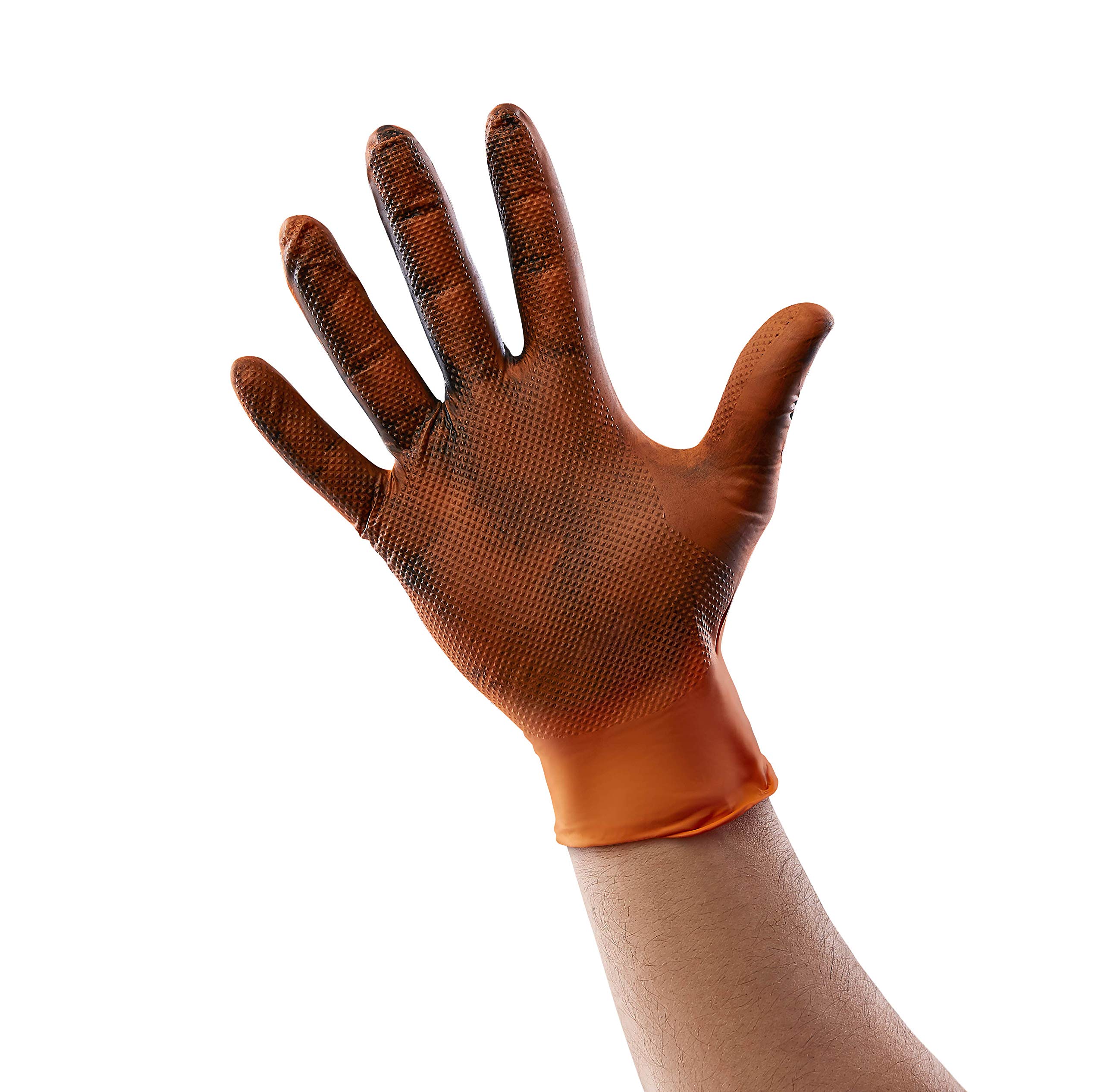 Venom Steel Orange Nitrile Gloves, 8 Mil Thick, 50 Count, Maximum Grip Textured Disposable Gloves, Puncture and Rip Resistant, Hi-Visibility Orange, One Size Fits Most