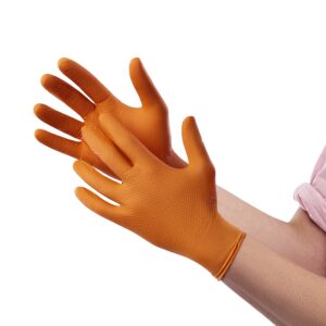 Venom Steel Orange Nitrile Gloves, 8 Mil Thick, 50 Count, Maximum Grip Textured Disposable Gloves, Puncture and Rip Resistant, Hi-Visibility Orange, One Size Fits Most