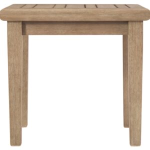 Signature Design by Ashley Gerianne Outdoor Eucalyptus Wood Square End Table, Beige