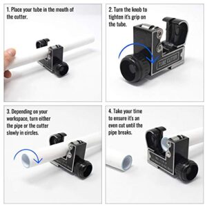 Pipe Cutter [1/8" - 1 1/8"] Tube Cutter Tool for Copper Pipe, Stainless Steel Tubing, Metal, Plastic, Brass - Copper Pipe Cutter - Compact & Tight Space Rigid Tubing Cutter Set for Plumbing