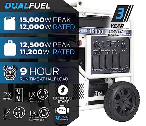 Pulsar 15,000W Dual Fuel Portable Generator with Electric Start
