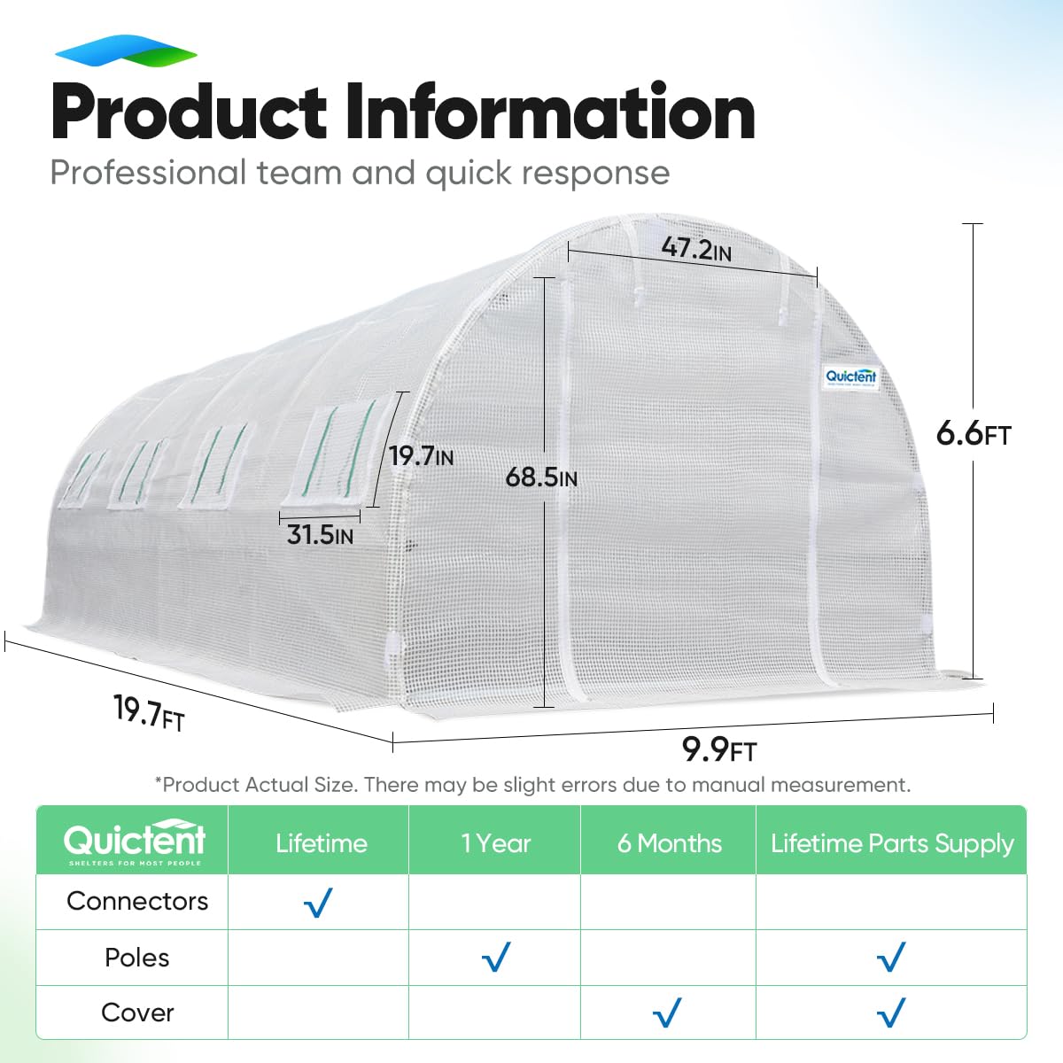 Quictent Upgraded 20x10x6.6 FT Large Walk-in Greenhouse for Outdoors, Heavy Duty High Tunnel Green House w/ PE Cover 2 Zipper Screen Doors Galvanized Steel Frame Garden Plant Hot House 20 Stakes White