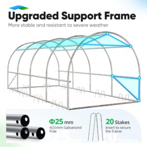 Quictent Upgraded 20x10x6.6 FT Large Walk-in Greenhouse for Outdoors, Heavy Duty High Tunnel Green House w/ PE Cover 2 Zipper Screen Doors Galvanized Steel Frame Garden Plant Hot House 20 Stakes White