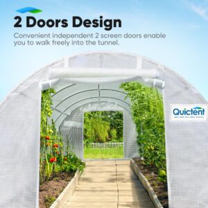 Quictent Upgraded 20x10x6.6 FT Large Walk-in Greenhouse for Outdoors, Heavy Duty High Tunnel Green House w/ PE Cover 2 Zipper Screen Doors Galvanized Steel Frame Garden Plant Hot House 20 Stakes White