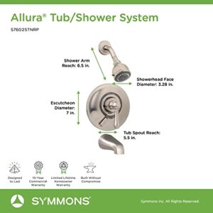 Symmons S7602STNRP Allura tub/shower system with secondary integral volume control, Satin Nickel