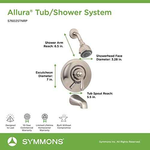 Symmons S7602STNRP Allura tub/shower system with secondary integral volume control, Satin Nickel