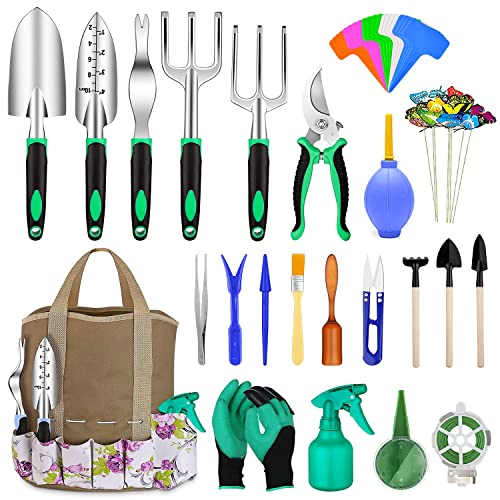 82 Pcs Garden Tools Set, Extra Succulent Tools Set, Heavy Duty Gardening Tools Aluminum with Soft Rubberized Non-Slip Handle Tools, Durable Storage Tote Bag, Gifts for Men (Blue)