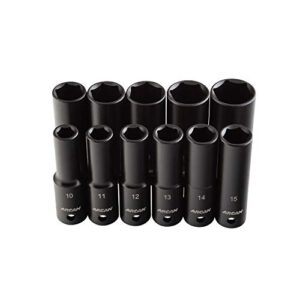 arcan professional tools 1/2 inch drive deep impact socket set, metric, 10mm - 24mm, cr-v, 11-piece (as21211md)