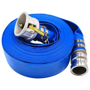2" x 100' blue pvc backwash hose for swimming pools, heavy duty discharge hose reinforced pool drain hose with aluminum camlock c and e fittings