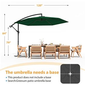 Greesum Offset Umbrella 10FT Cantilever Patio Hanging Umbrella Outdoor Market Umbrella with Crank and Cross Base (Dark Green)