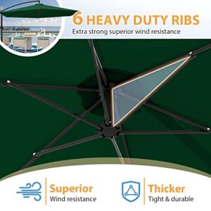 Greesum Offset Umbrella 10FT Cantilever Patio Hanging Umbrella Outdoor Market Umbrella with Crank and Cross Base (Dark Green)