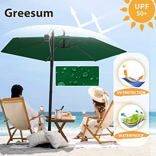 Greesum Offset Umbrella 10FT Cantilever Patio Hanging Umbrella Outdoor Market Umbrella with Crank and Cross Base (Dark Green)