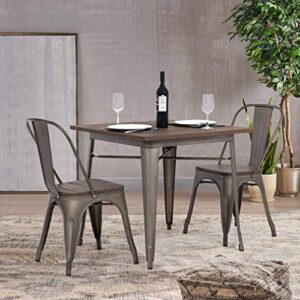 FDW 5-Piece Patio Table Set Outdoor Table and Chairs Set Metal Table Set Home Kitchen Dining Table Set Wood Top Table 31x31 Inches Bar Coffee Table Set Restaurant Indoor Outdoor Square Table 4 Chairs