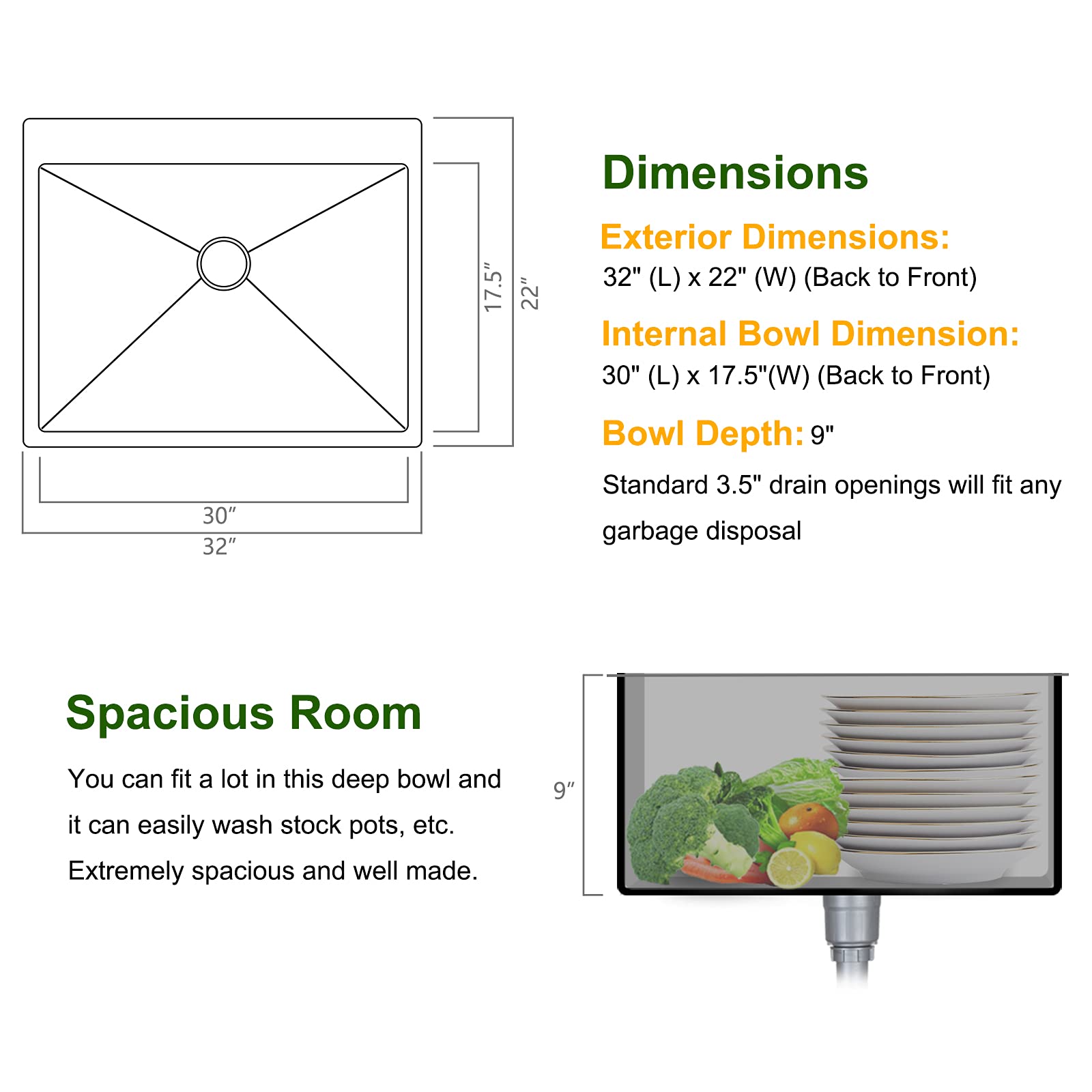 Bonnlo 32 Inch Kitchen Sink Drop-in with Sink Protector 18 Gauge, Workstation Sink, Stainless Steel Single Bowl Top mount Farmhouse Kitchen Sinks for RV, Travel Trailer, Garage, 32x22x9