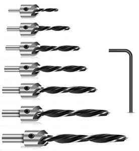 werkzeug countersink drill bits set- 7pcs counter sink bit for wood high speed steel, woodworking carpentry reamer with 1 free hex key wrench
