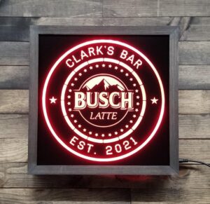 beer sign - busch latte - personalized - custom - led sign - lighted beer sign for bar pub man cave game room home bar wall decor - remote control color changing - made in usa -