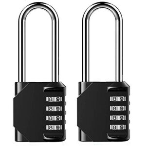 combination padlock heavy duty lock - fretrecy 6.5cm long shackle lock 4 digit resettable combination lock for school, gym, outdoor shed locker, hasp cabinet, gate - 2 pack (long shackle)