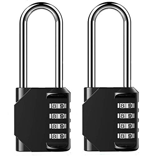 Combination Padlock Heavy Duty Lock - Fretrecy 6.5cm Long Shackle Lock 4 Digit Resettable Combination Lock for School, Gym, Outdoor Shed Locker, Hasp Cabinet, Gate - 2 Pack (Long Shackle)