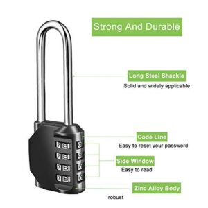 Combination Padlock Heavy Duty Lock - Fretrecy 6.5cm Long Shackle Lock 4 Digit Resettable Combination Lock for School, Gym, Outdoor Shed Locker, Hasp Cabinet, Gate - 2 Pack (Long Shackle)