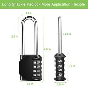 Combination Padlock Heavy Duty Lock - Fretrecy 6.5cm Long Shackle Lock 4 Digit Resettable Combination Lock for School, Gym, Outdoor Shed Locker, Hasp Cabinet, Gate - 2 Pack (Long Shackle)