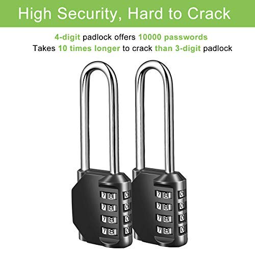 Combination Padlock Heavy Duty Lock - Fretrecy 6.5cm Long Shackle Lock 4 Digit Resettable Combination Lock for School, Gym, Outdoor Shed Locker, Hasp Cabinet, Gate - 2 Pack (Long Shackle)