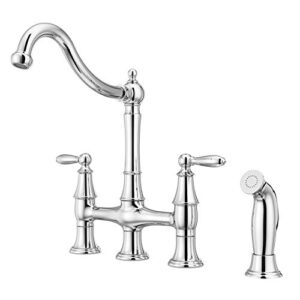 pfister courant kitchen faucet with side sprayer, 2-handle, high arc, polished chrome finish, f0314coc