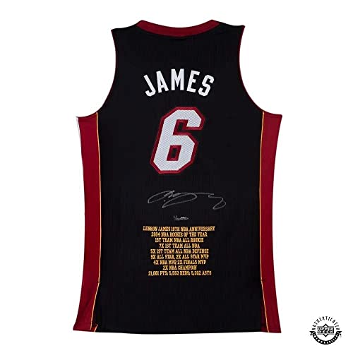 LeBron James Signed Miami Heat 10th Anniversary Stats Jersey - Upper Deck - Autographed NBA Jerseys