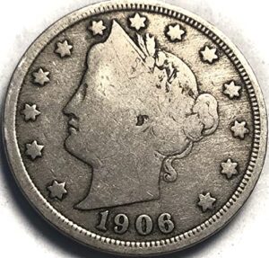 1906 p liberty head v 5 cents nickel seller very good
