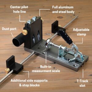 Massca Aluminum Pocket Hole Jig System Pro M2 Adjustable & Easy to Use Joinery Woodworking Tool For DIY Carpentry Projects