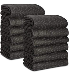 12 moving packing blankets - 80 x 72 inches (65 lb/dozen) heavy duty moving pads for protecting furniture professional quilted shipping furniture pads black