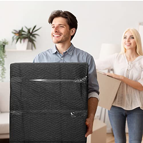 12 Moving Packing Blankets - 80 x 72 Inches (65 lb/Dozen) Heavy Duty Moving Pads for Protecting Furniture Professional Quilted Shipping Furniture Pads Black