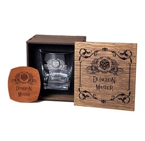 game master gift idea - role game style whisky glass with gift box - presents for him (dungeon master with dice)